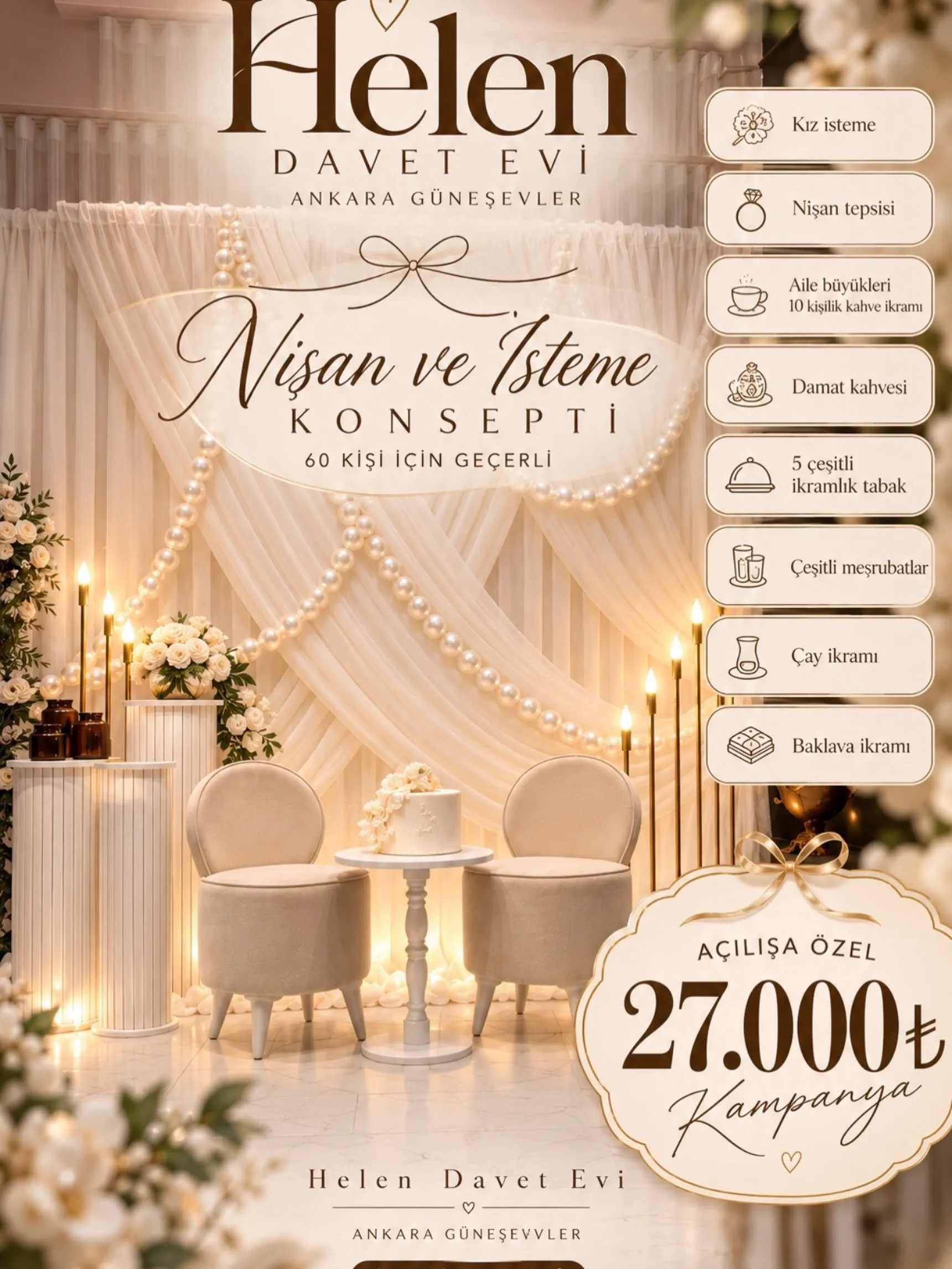Nişan ve isteme konsepti afişi: 60 kişi için açılışa özel 27.000 ₺